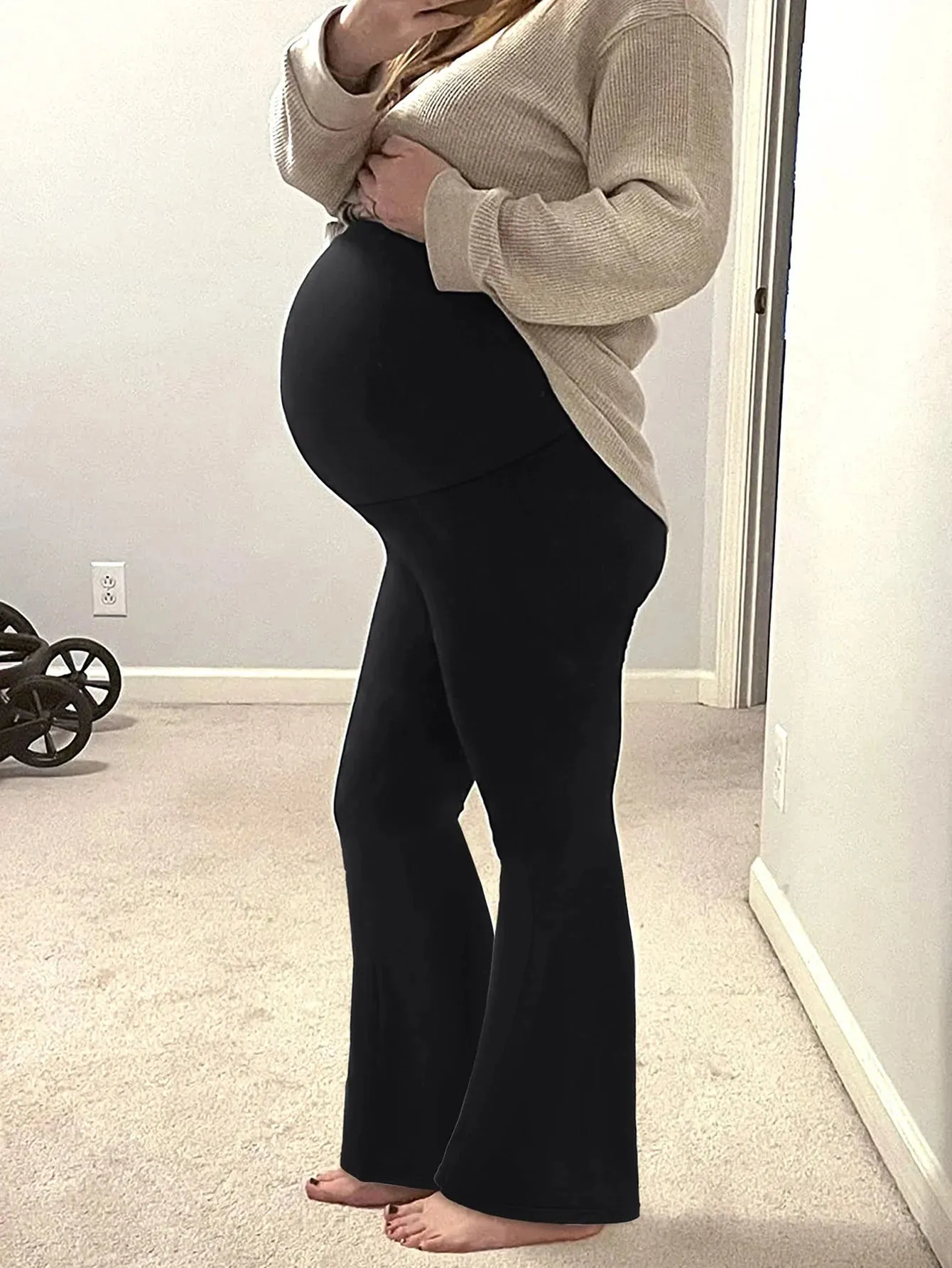 LVSANW Women's European and American maternity wear flared pants for work and leisure pants