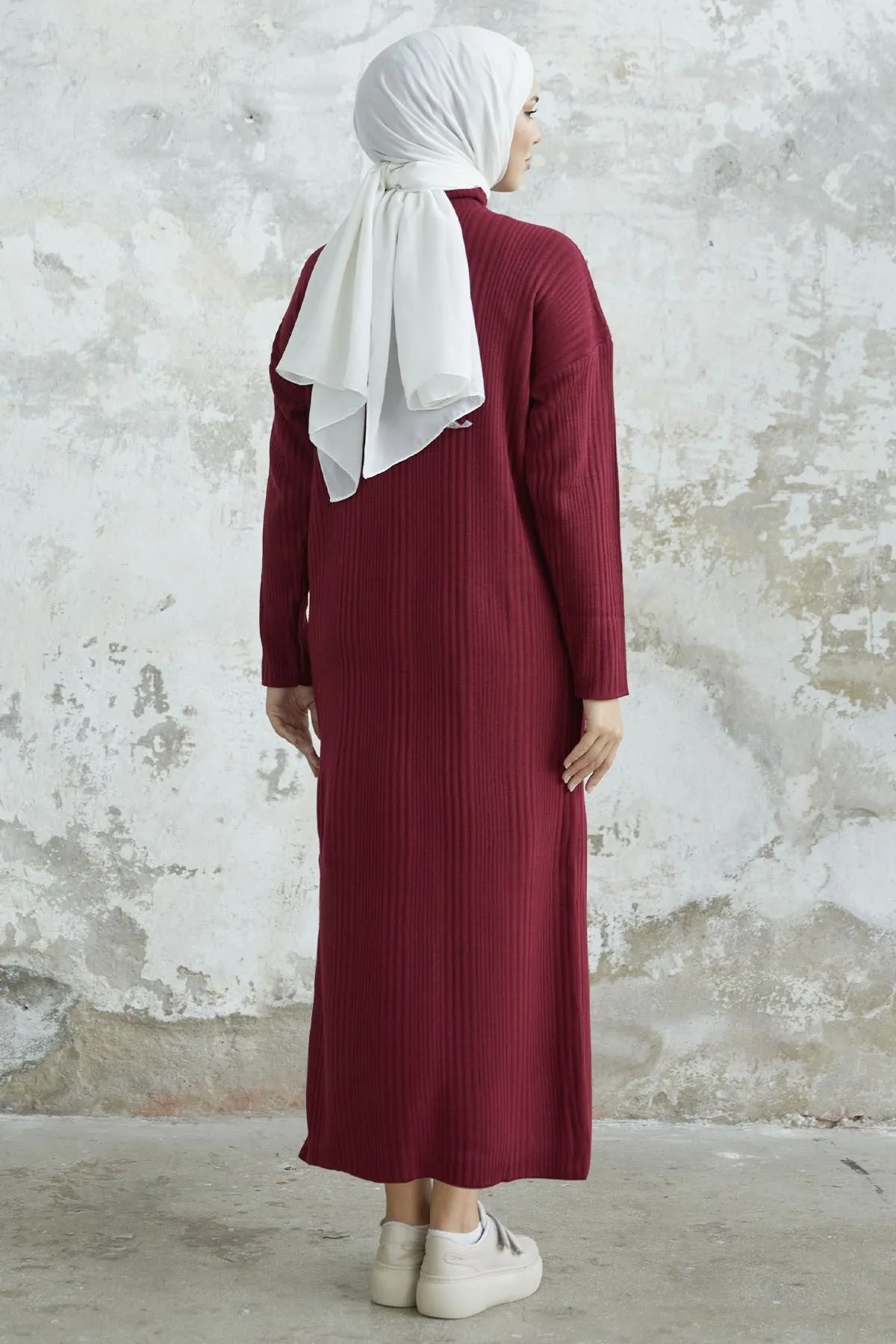MDS Women Arissa Fisherman Collar Long Knit Dress - Burgundy - Kilmarnock