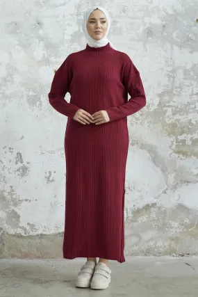 MDS Women Arissa Fisherman Collar Long Knit Dress - Burgundy - Kilmarnock