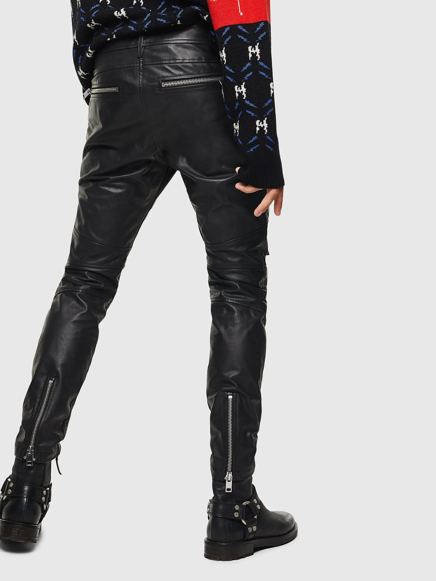 Men's Genuine Leather slim fit Biker pants