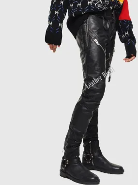 Men's Genuine Leather slim fit Biker pants