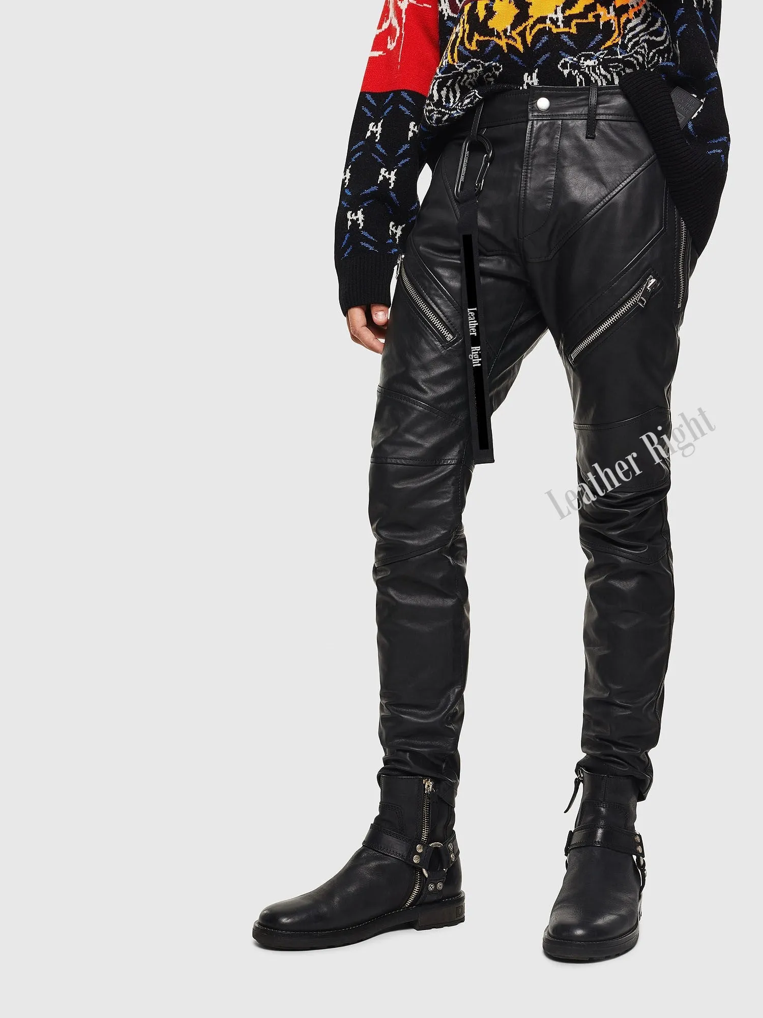 Men's Genuine Leather slim fit Biker pants