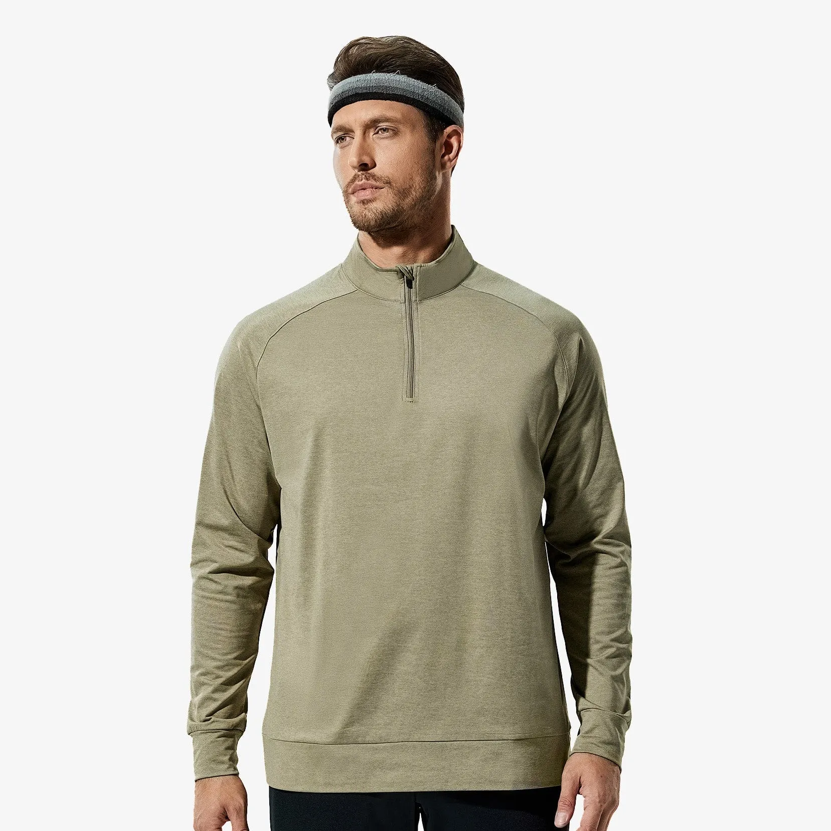 Men's Quarter Zip Long Sleeve Pullover Shirts Brushed Back Fleece