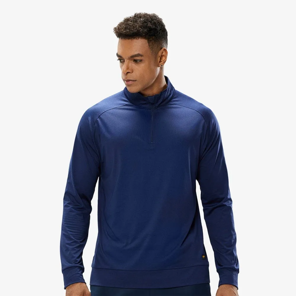 Men's Quarter Zip Long Sleeve Pullover Shirts Brushed Back Fleece