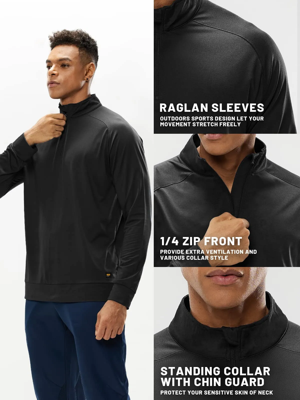 Men's Quarter Zip Long Sleeve Pullover Shirts Brushed Back Fleece