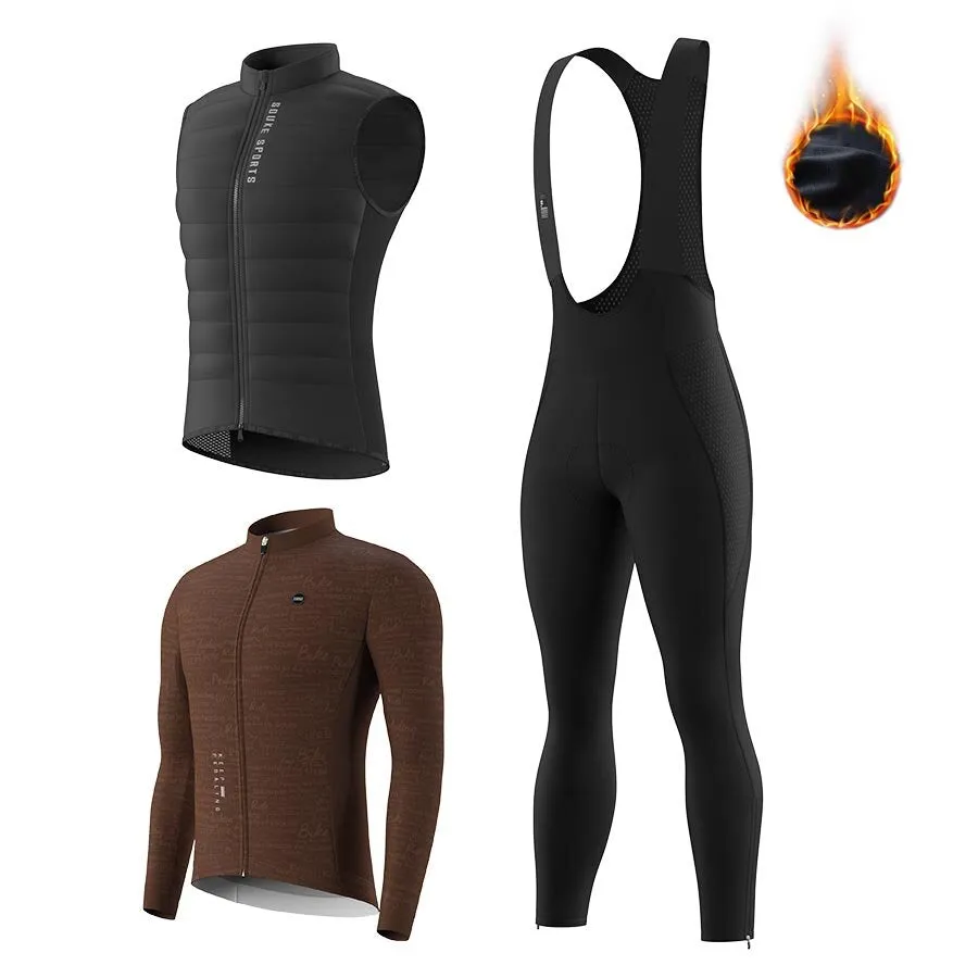 Men's WJ1207 LS Fleeced Jersey   BL3801 Fleeced Bib Tights   CV2301 Windproof Gilet Cycling Sets