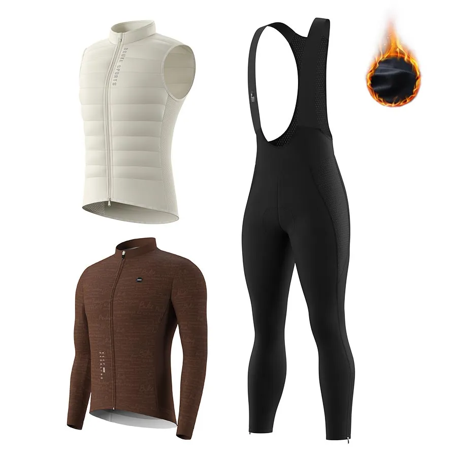 Men's WJ1207 LS Fleeced Jersey   BL3801 Fleeced Bib Tights   CV2301 Windproof Gilet Cycling Sets