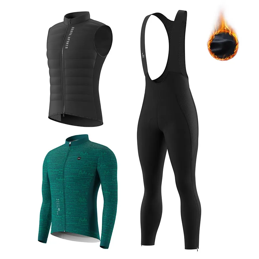 Men's WJ1207 LS Fleeced Jersey   BL3801 Fleeced Bib Tights   CV2301 Windproof Gilet Cycling Sets