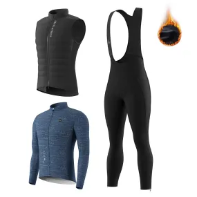 Men's WJ1207 LS Fleeced Jersey   BL3801 Fleeced Bib Tights   CV2301 Windproof Gilet Cycling Sets
