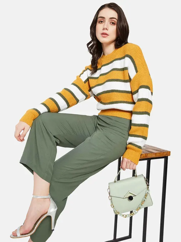 Mettle Women Yellow  Green Striped Pullover