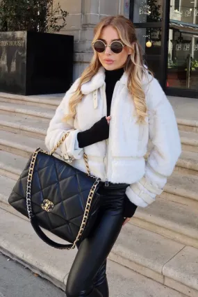 Mollie cream faux fur aviator jacket