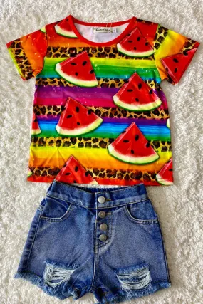 Multicolor watermelon and leopard print t-shirt XCH0660-4H