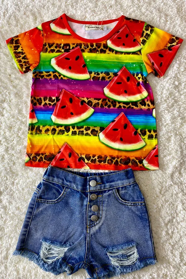 Multicolor watermelon and leopard print t-shirt XCH0660-4H