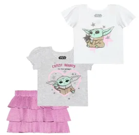 NEW Star Wars Baby Yoda 3pc Skirt Set Girl's Size 18 Months -Soft Tees Elastic Waist