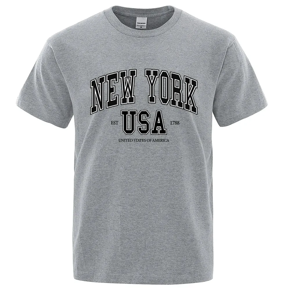 New York Usa Est 1788 Street City Letter Tops Men O-Neck Shirt Summer Loose Clothing Cotton Oversize Luxury Tshirt Hip Hop Tops