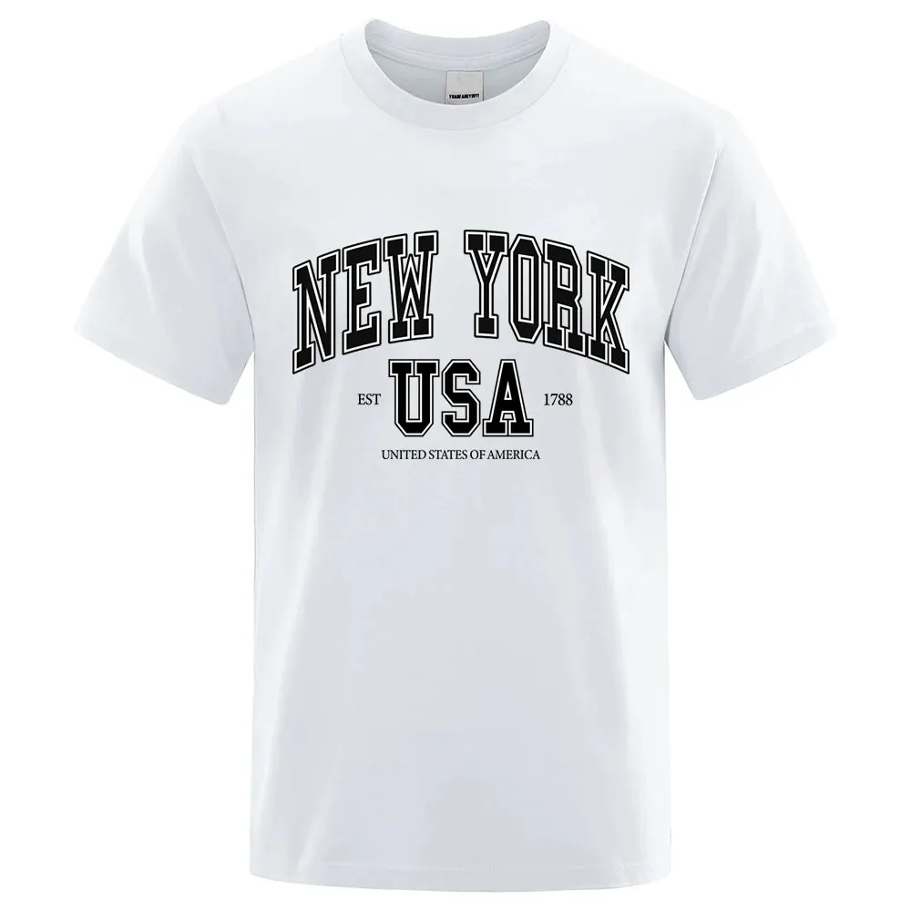 New York Usa Est 1788 Street City Letter Tops Men O-Neck Shirt Summer Loose Clothing Cotton Oversize Luxury Tshirt Hip Hop Tops