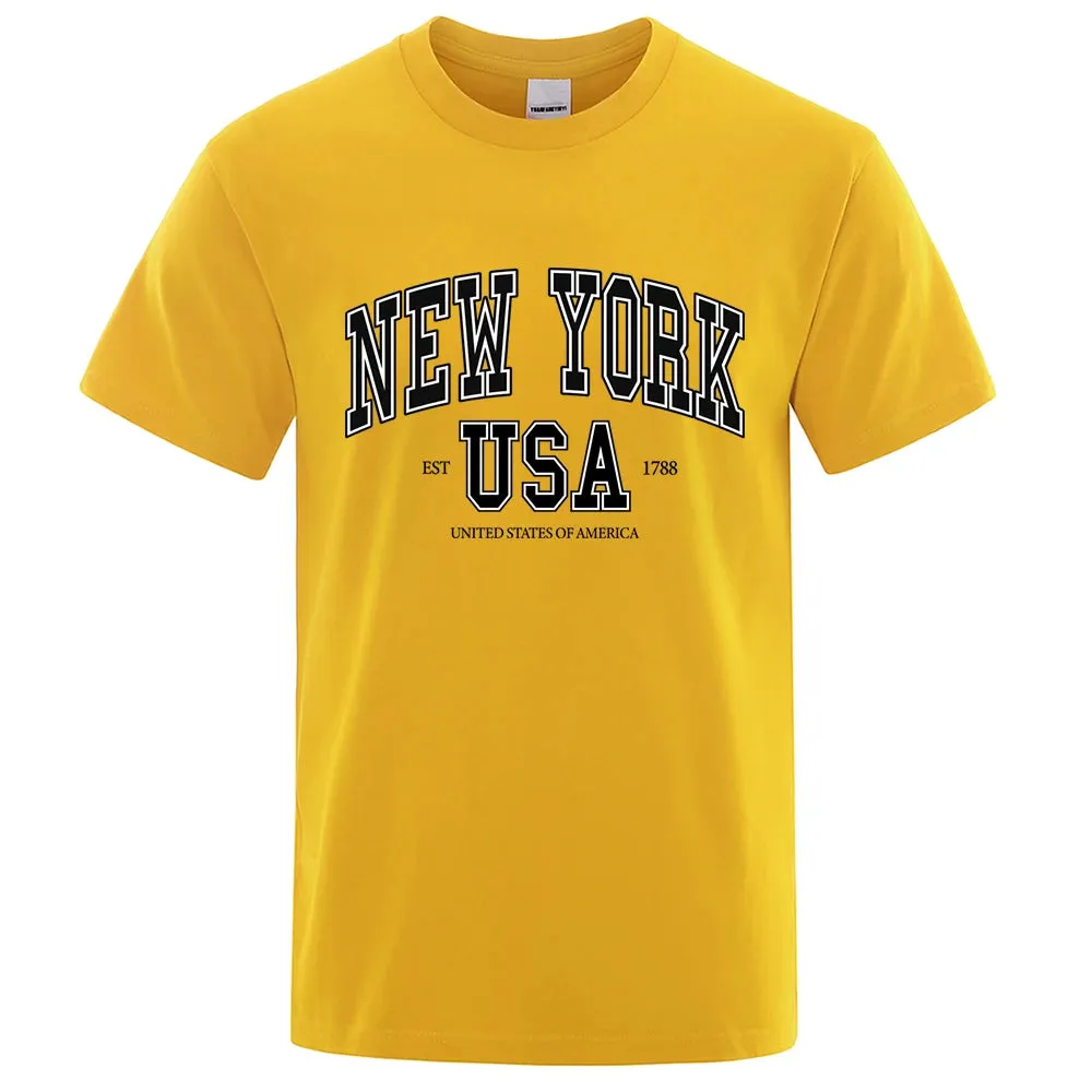 New York Usa Est 1788 Street City Letter Tops Men O-Neck Shirt Summer Loose Clothing Cotton Oversize Luxury Tshirt Hip Hop Tops