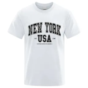 New York Usa Est 1788 Street City Letter Tops Men O-Neck Shirt Summer Loose Clothing Cotton Oversize Luxury Tshirt Hip Hop Tops