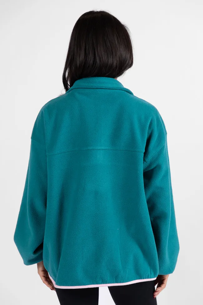 Outside The Box Jade and Pink Contrast Trim Fleece Pullover SALE