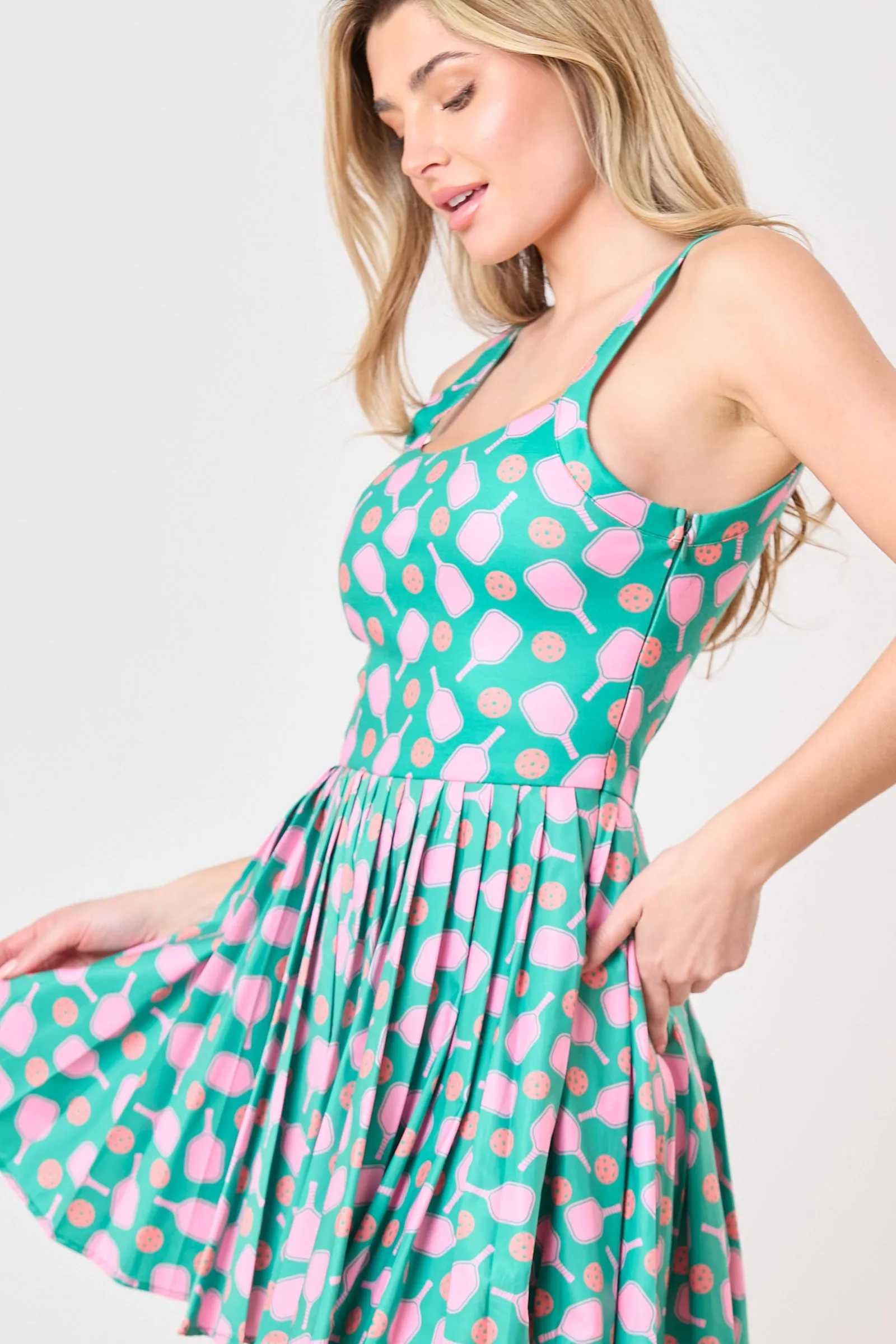 Pickleball & Racket Printed Sporty Pleated Romper