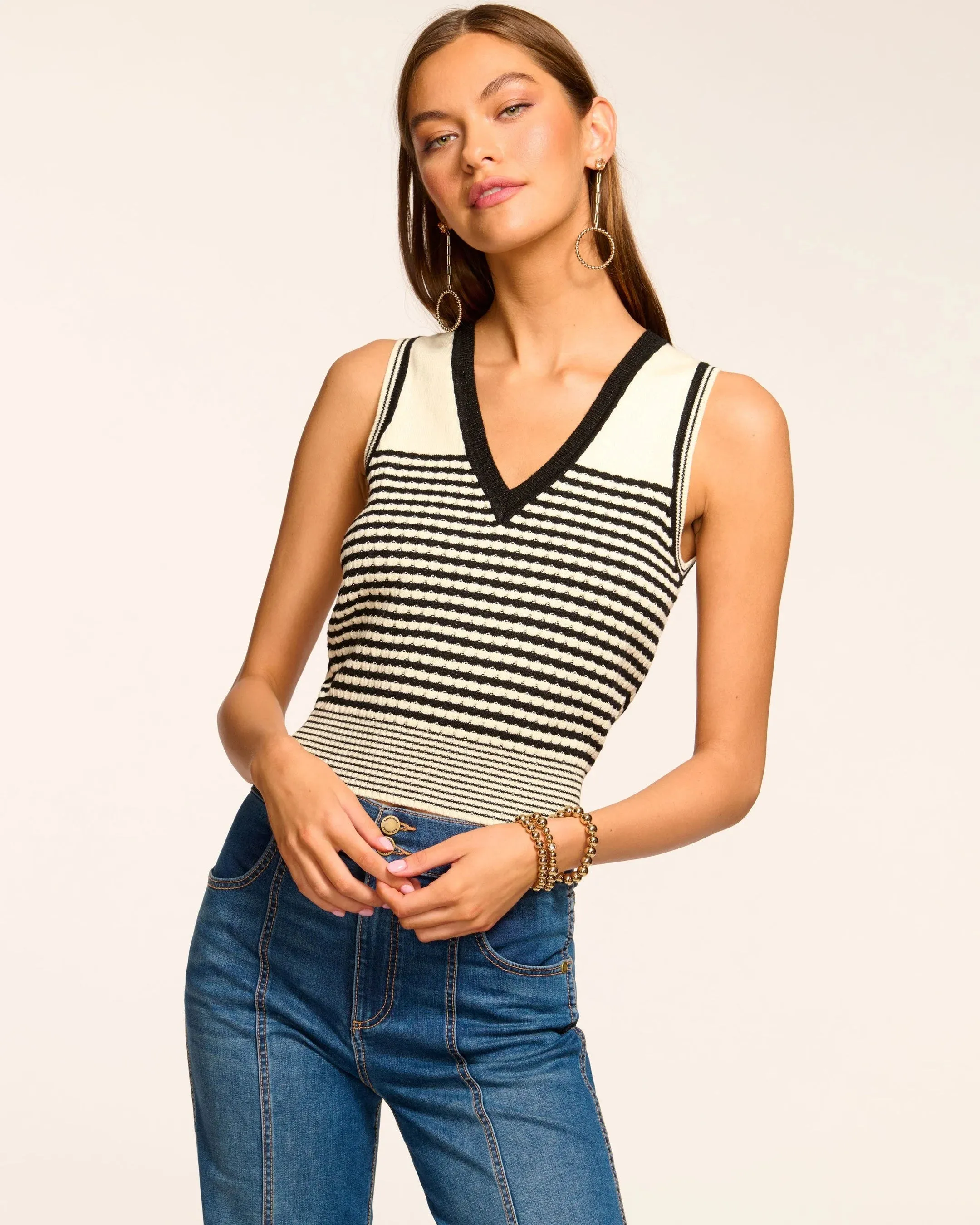 Raa7016 Black Knit Stripe Tank
