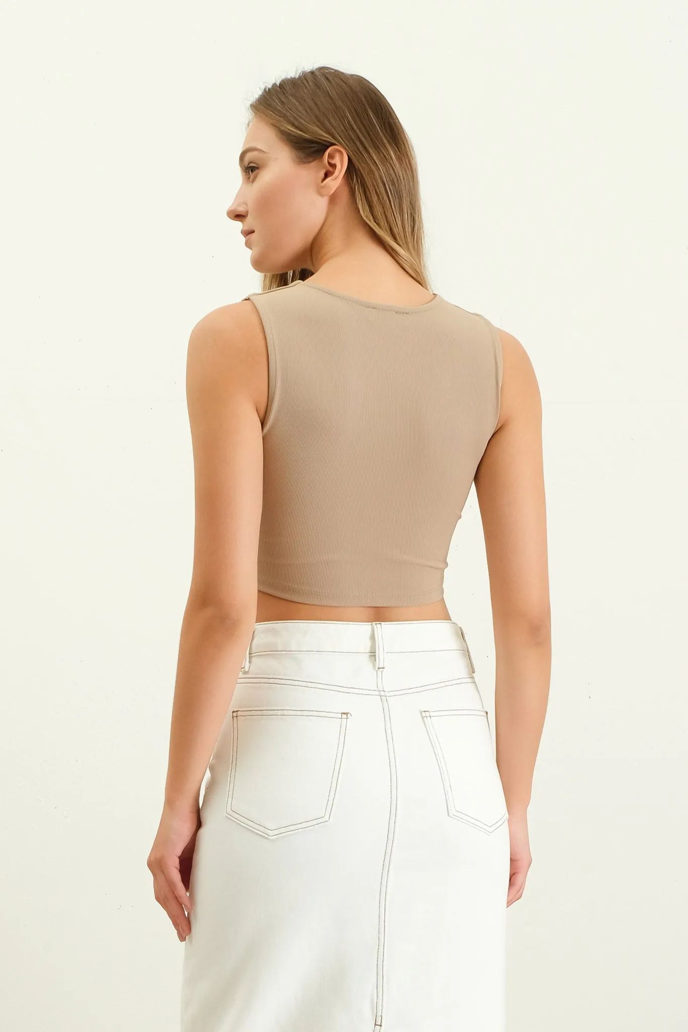 REVERSIBLE SLEEVELESS KNIT CROP TOP
