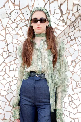 Ruffled Shirt with Flared Jeans