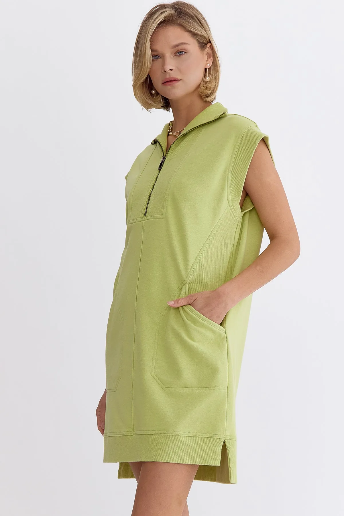 Rynn Solid Sleeveless Mini Dress-Lime