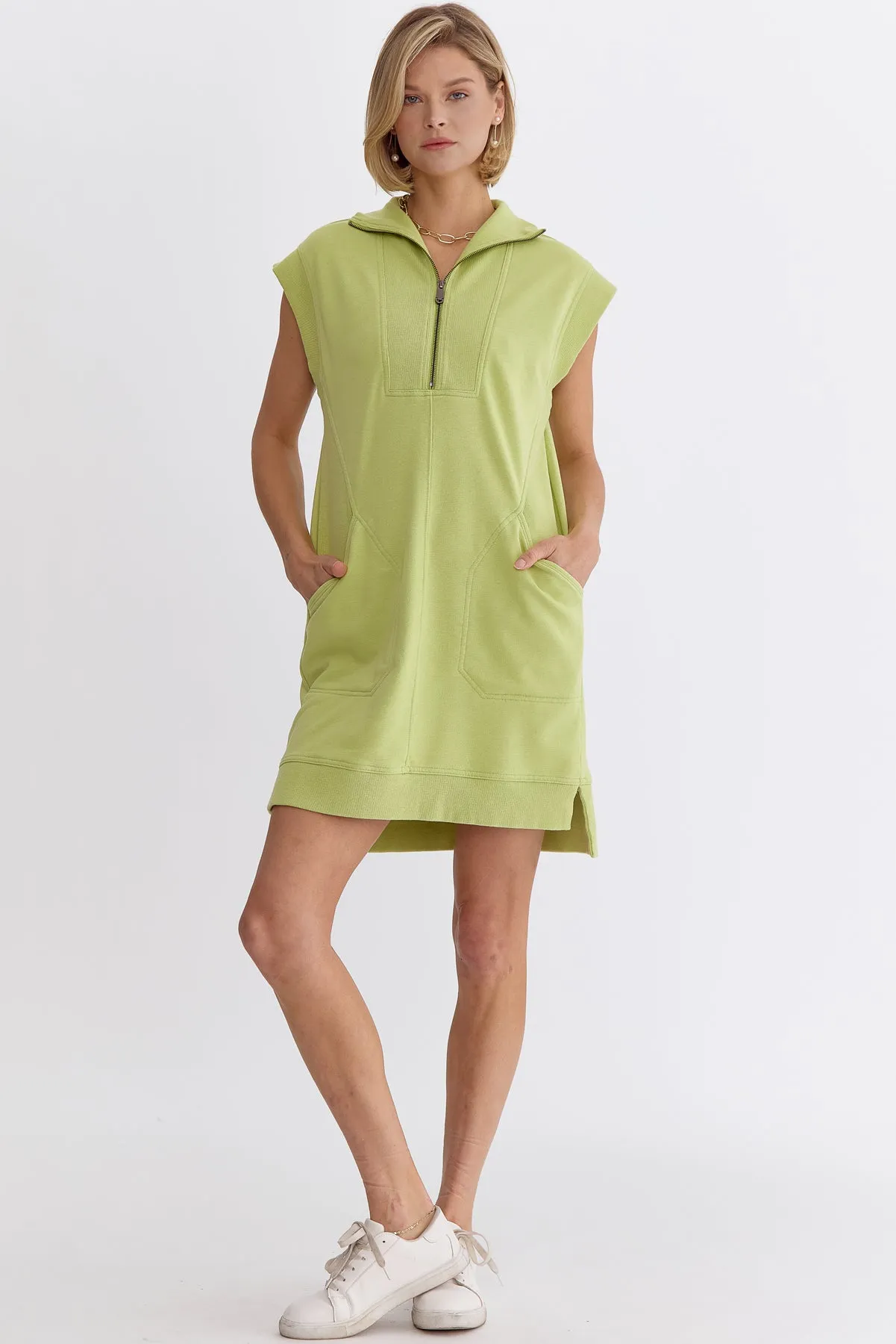 Rynn Solid Sleeveless Mini Dress-Lime