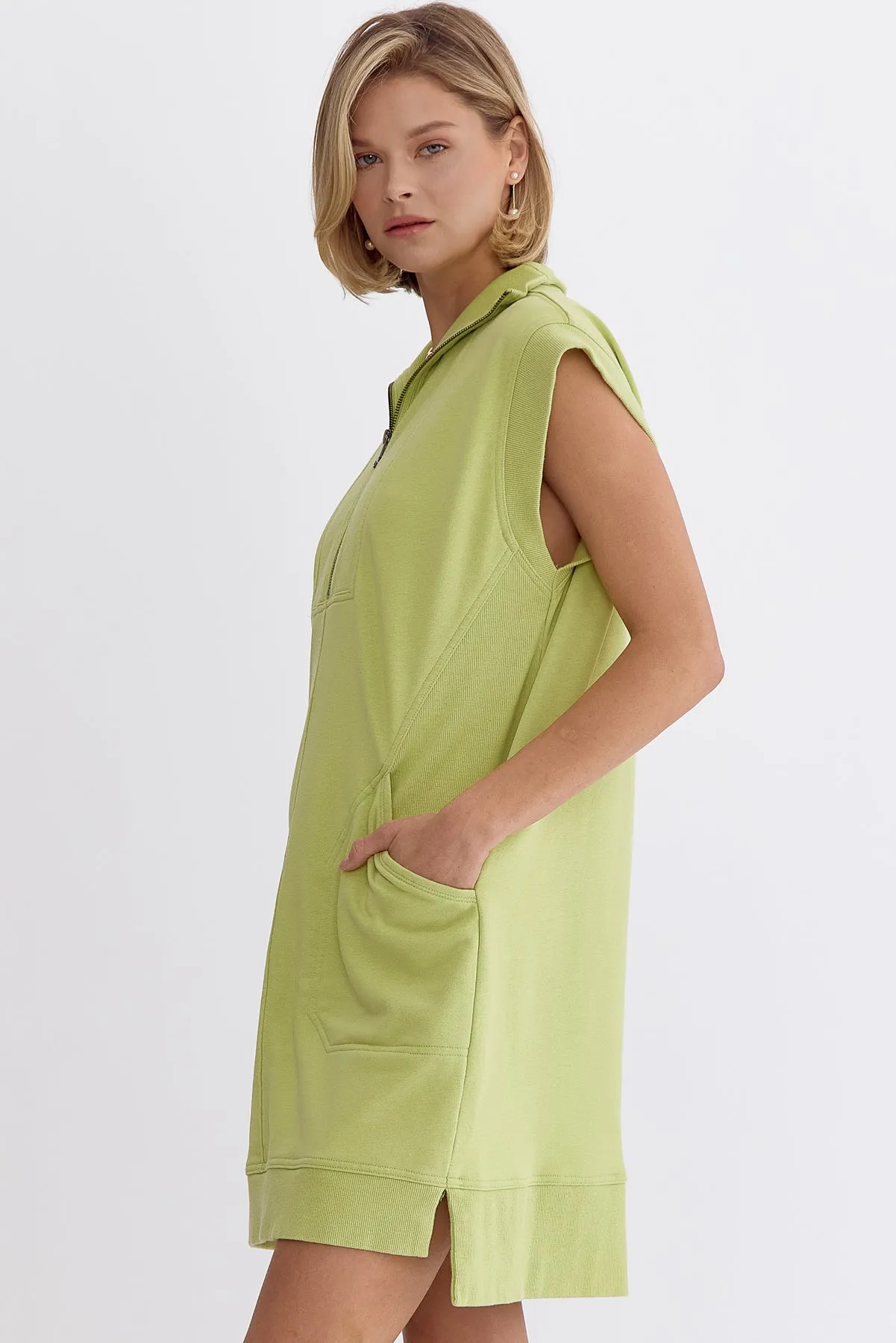 Rynn Solid Sleeveless Mini Dress-Lime