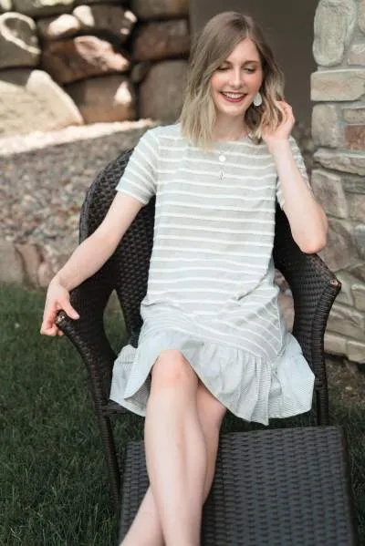 Scallop Knit Striped Dress