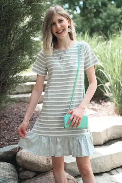 Scallop Knit Striped Dress