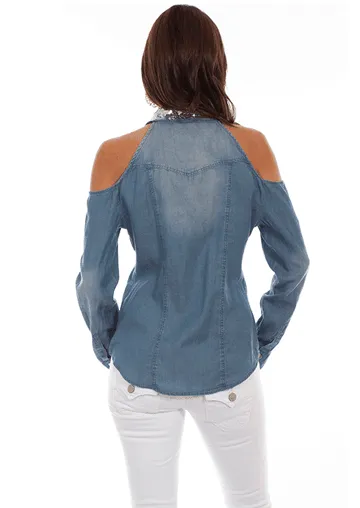 Scully Women's Honey Creek Cold Shoulder Sequin Blouse HC661