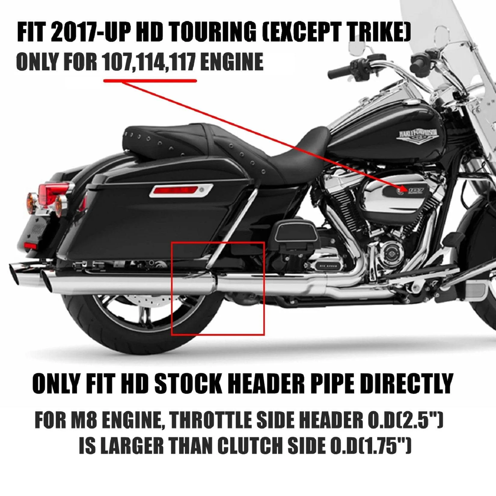 Sharkroad Harley Touring 2017-2024 4.0” Chrome Slip On Muffler