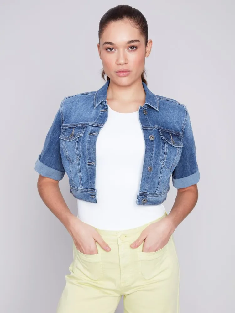 Short Sleeve Cropped Jean Jacket