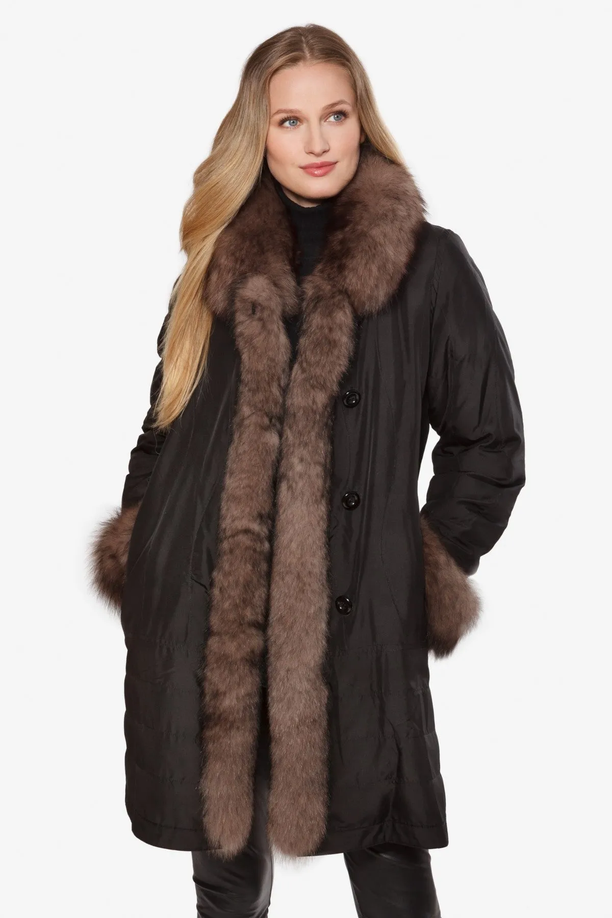Silk & Fox Reversible Travel Coat - Black Sable