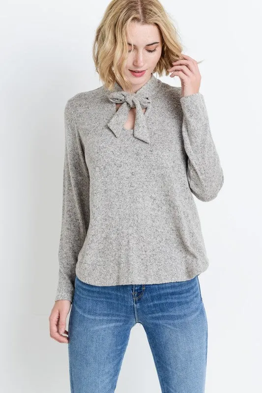Soft Knit Sweater Top Tie Neck Knit Top