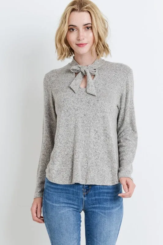 Soft Knit Sweater Top Tie Neck Knit Top
