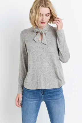 Soft Knit Sweater Top Tie Neck Knit Top