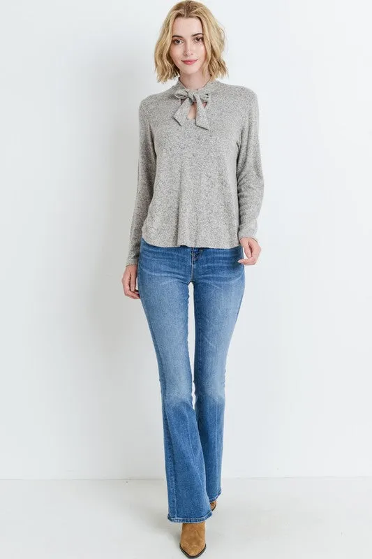 Soft Knit Sweater Top Tie Neck Knit Top