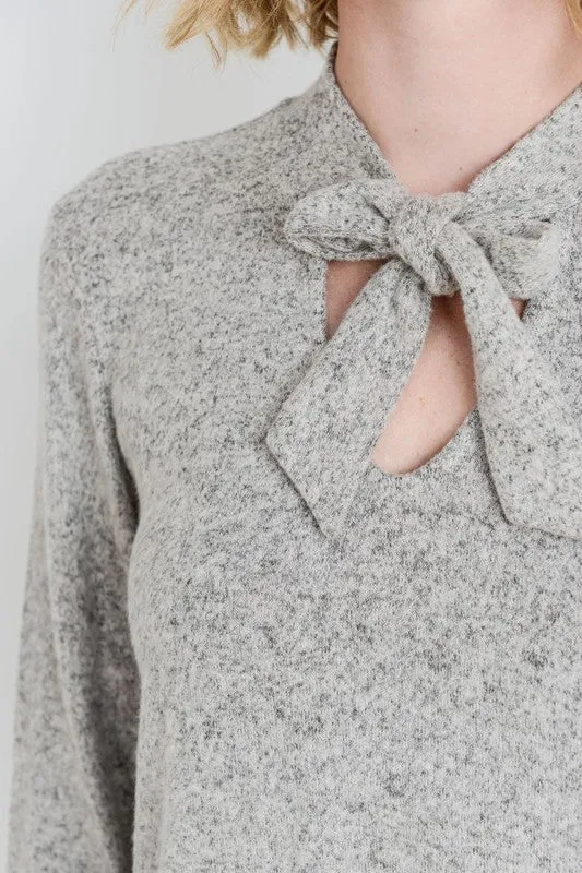 Soft Knit Sweater Top Tie Neck Knit Top