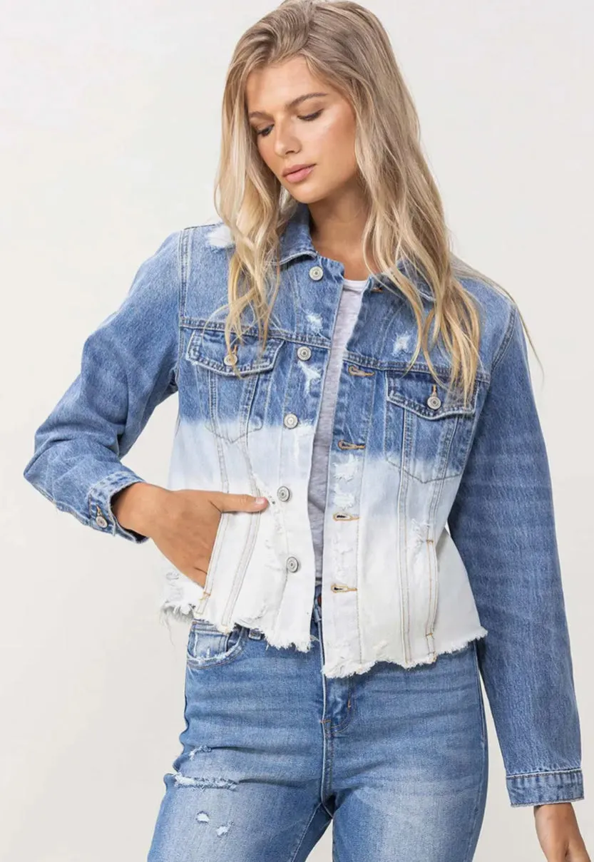 Stretch Crop Bottom Bleach Denim Jacket