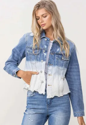 Stretch Crop Bottom Bleach Denim Jacket
