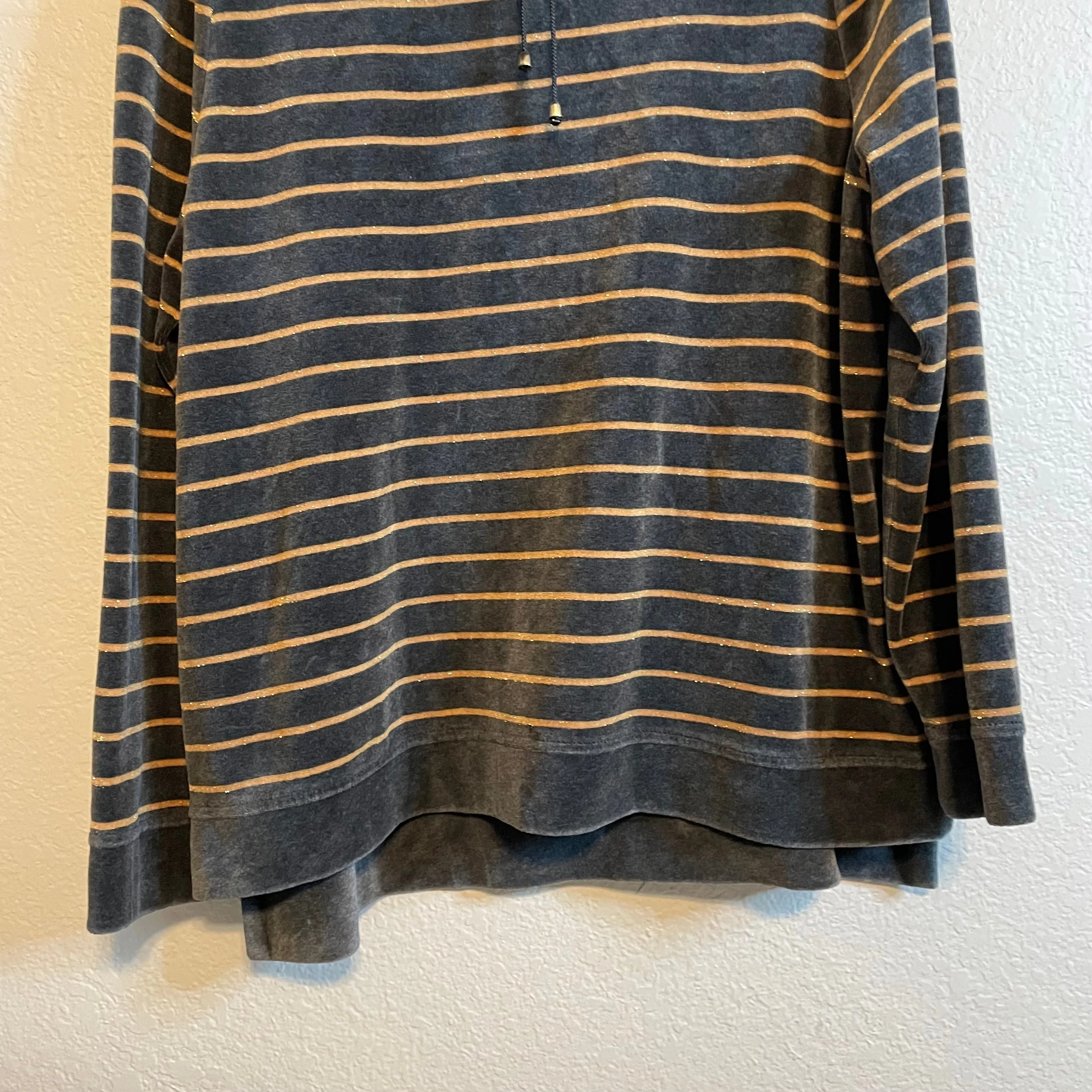 Striped Velour Cowl Neck Sweater
