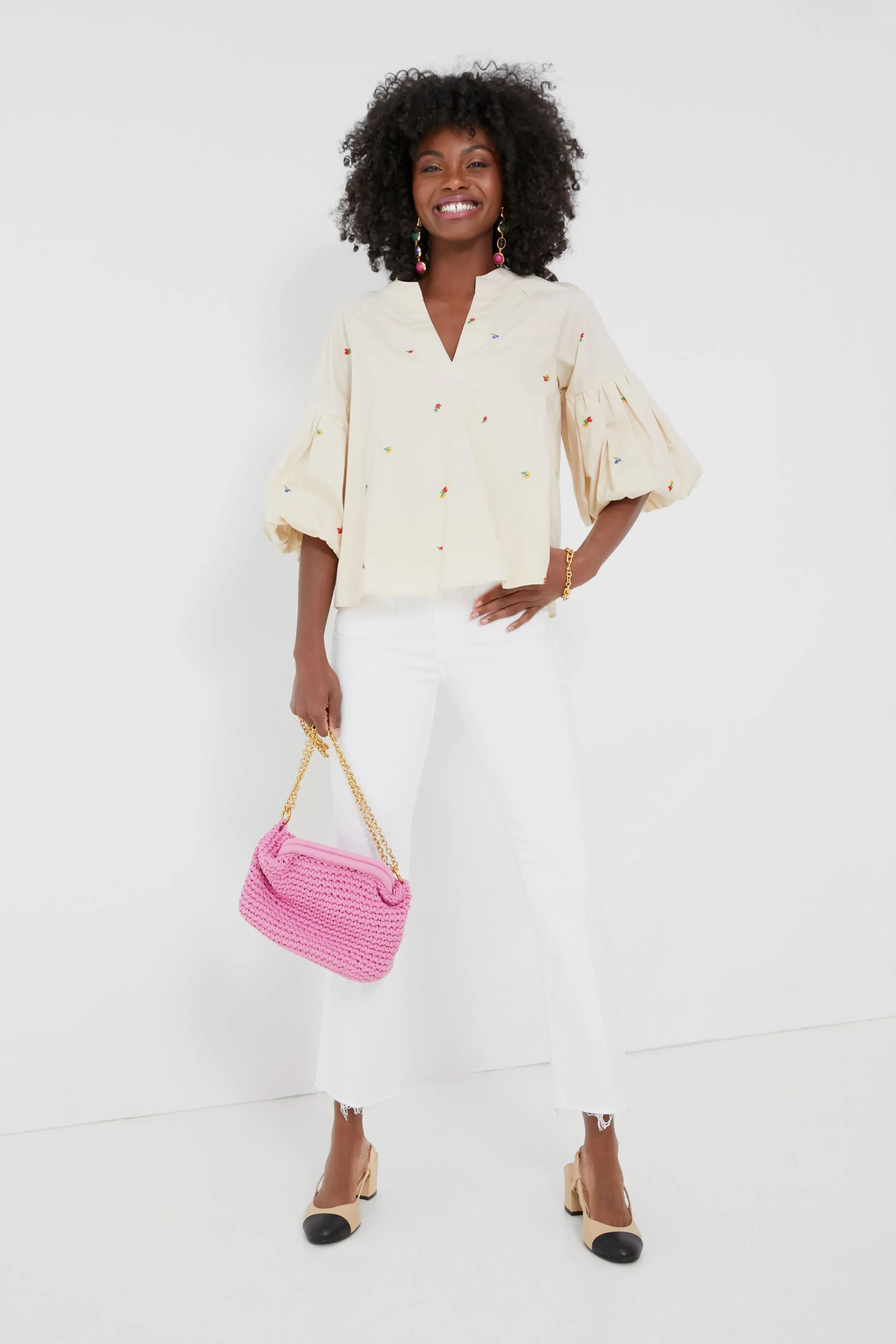 Tan Embroidered Blooms Blouse