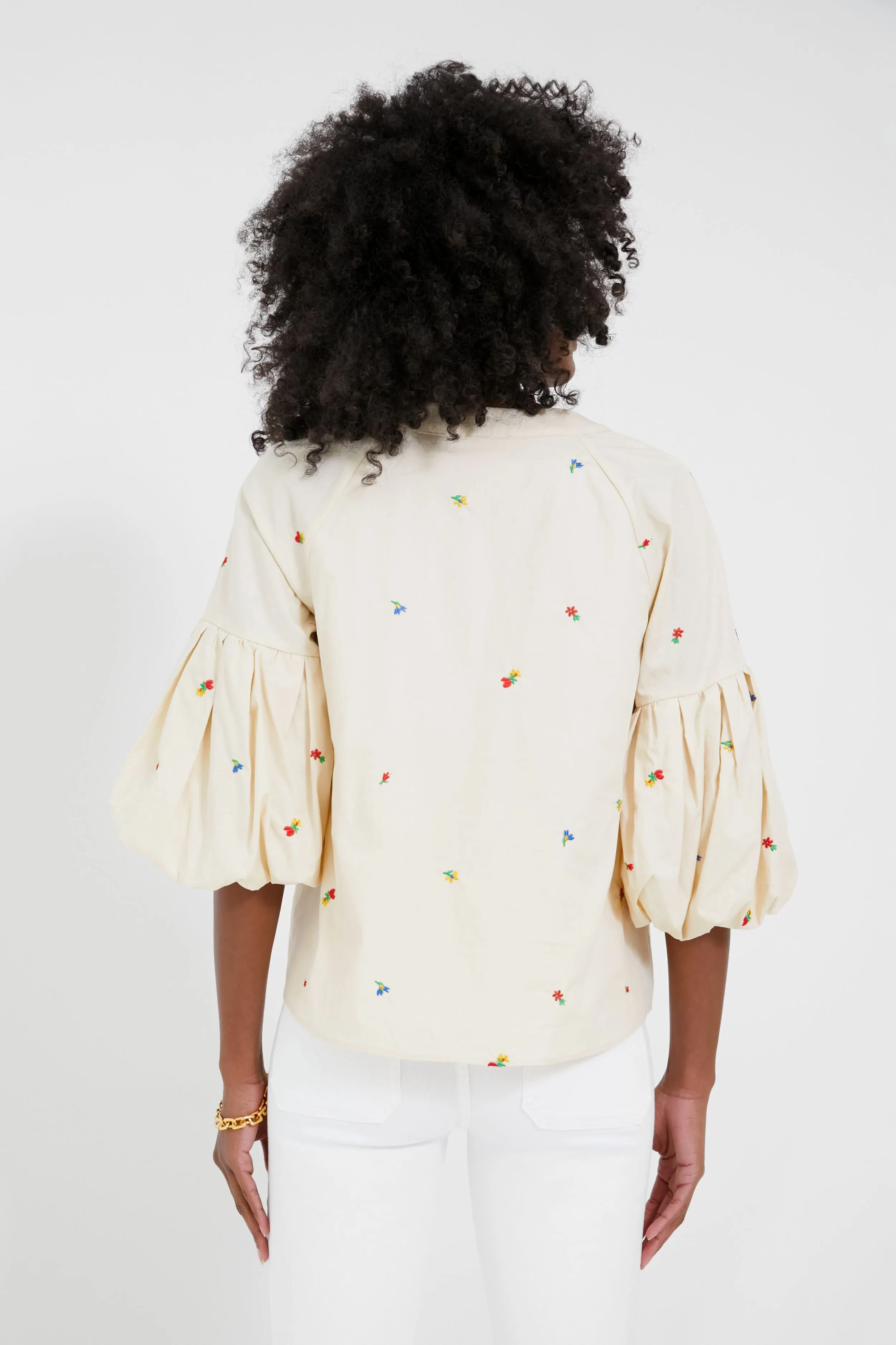 Tan Embroidered Blooms Blouse