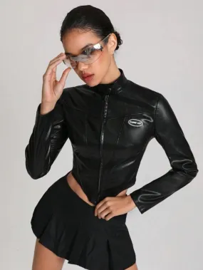 Tune Up Cropped PU Leather Jacket