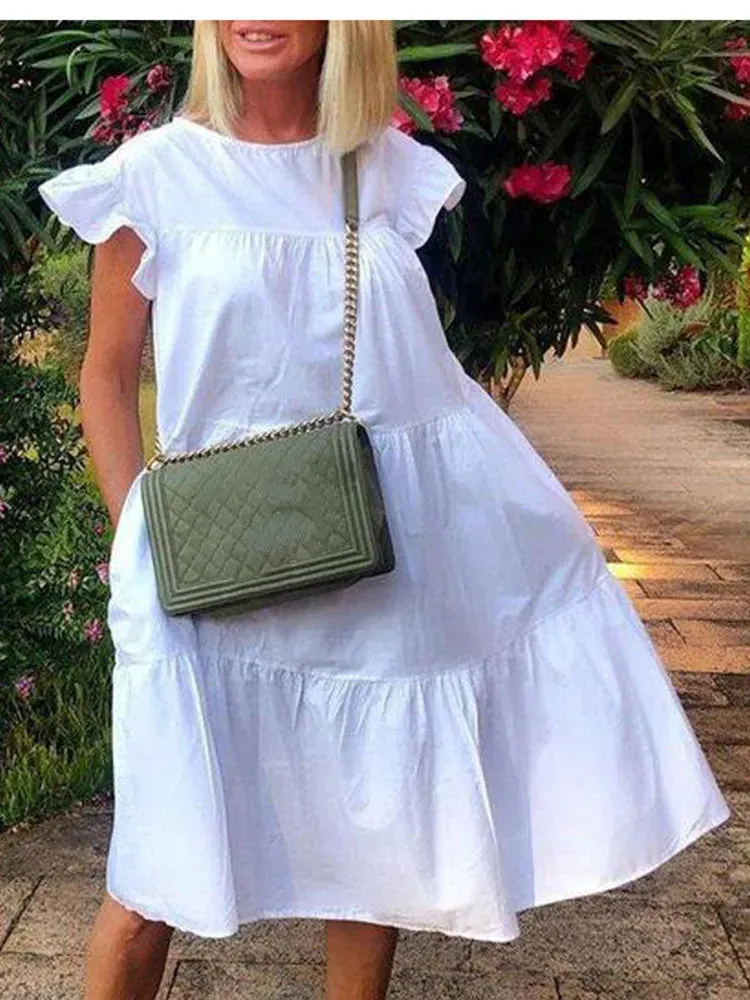 Uniwim Summer Boho Dress Women Fashion Short Sleeve Loose Print Casual Dress Elegant Holiday Beach Party Dresses For Women Robe Femme