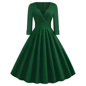 V-neck Long-Sleeved Retro A-Line Dress Cotton Dress Tutu