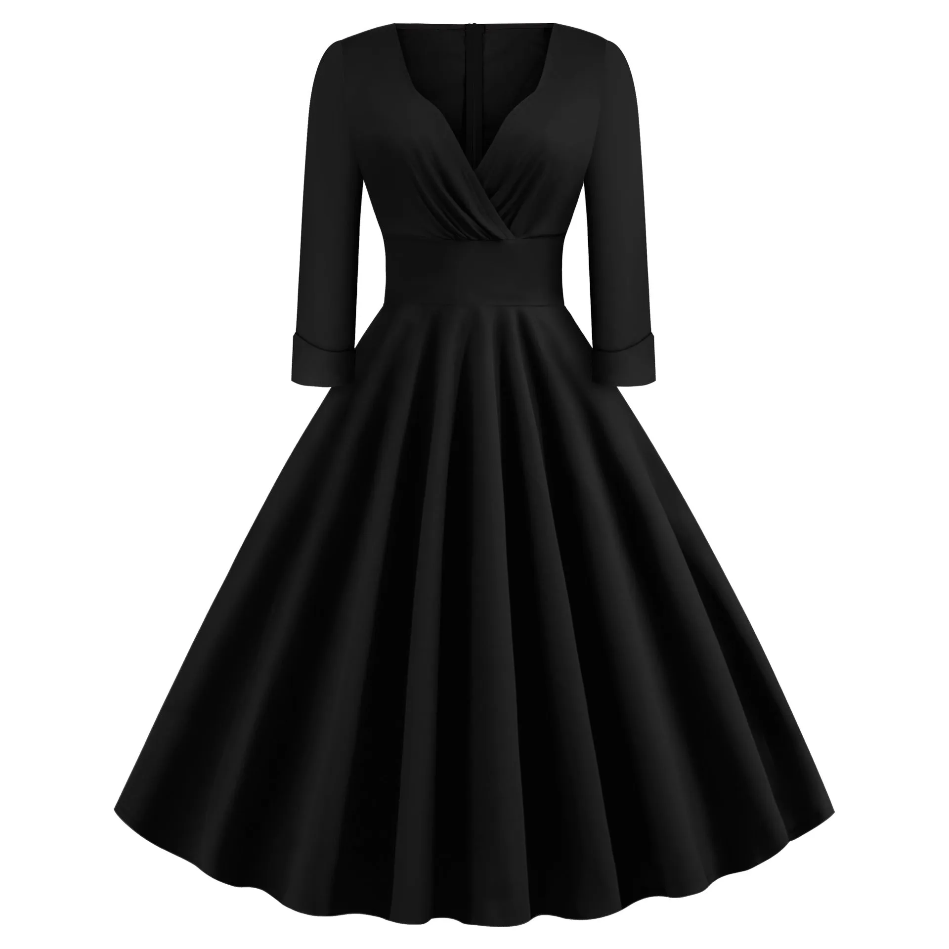 V-neck Long-Sleeved Retro A-Line Dress Cotton Dress Tutu